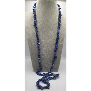 Lapis Chip Necklace Long 36 in Endless Beaded Blue Stone Necklace